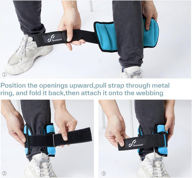 Sportneer Adjustable Ankle Weights for Women and Men 7 lbs/Pair Adjustable Leg Weights with Secure Straps, Strength Training Weighted for Yoga, Walking, Running, Aerobics, Gym, Physical Therapy