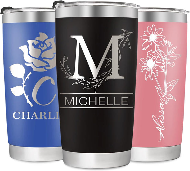 Personalized Tumblers with Engraved Name, Personalized Birthday Gifts for Men Women, Custom 20oz Stainless Steel Coffee Tumbler with Lids and Straws, Custom Travel Cup