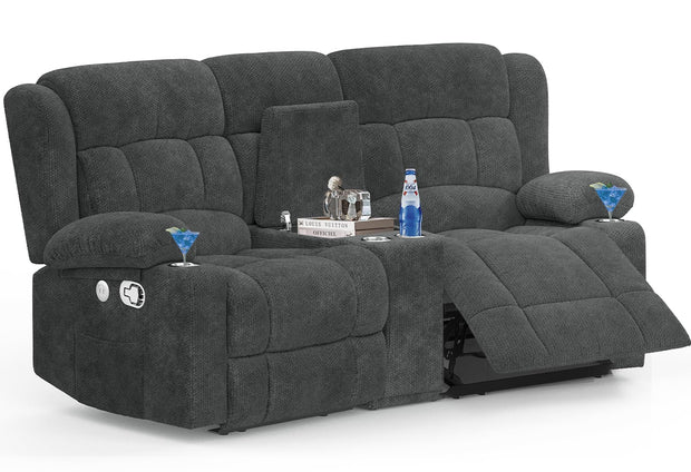 Loveseat Recliner Sofa Set with 2-Tier Cushion, 2+1+1 Pieces in Living Room, 2 Seater Reclining Loveseat Leather with Removable Console, 2 Oversize Recliner Chair Sofa Seat - Grey
