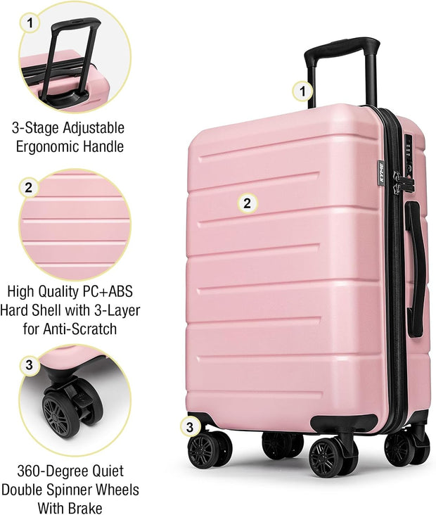 KYME 26 Inch Luggage TSA Approved Hard Shell Suitcases with Spinner Wheels Durable Medium Travel Checked Luggage with Cup Holder for Women Men Pink