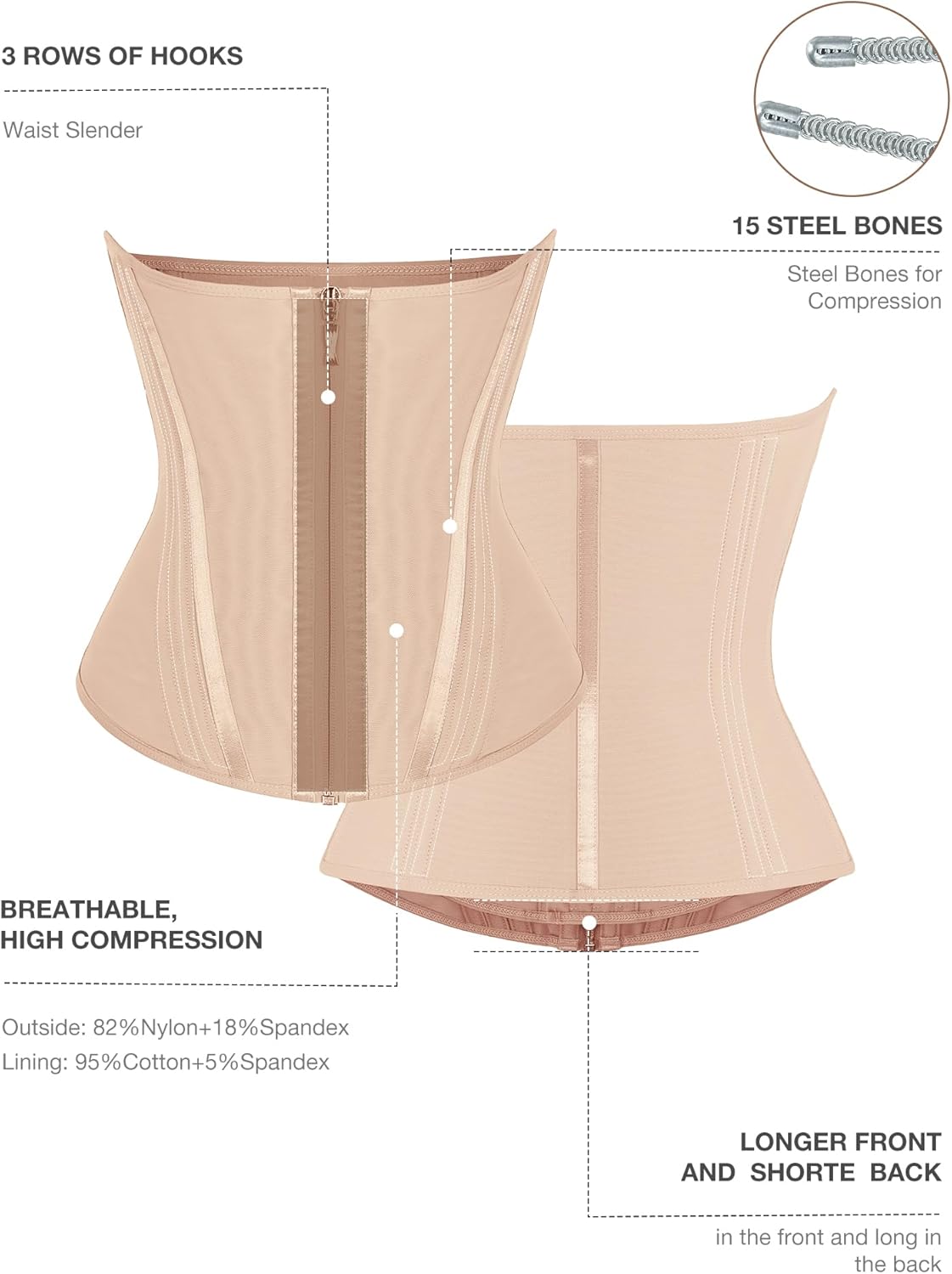 Lover-Beauty Waist Trainer for Women Tummy Control Workout Waist Cincher Corset Shapewear Body Shaper Zipper and Hooks