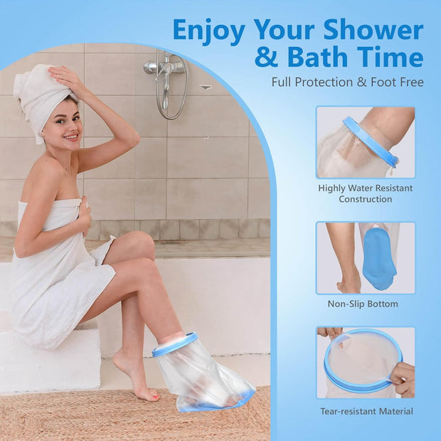 100% Waterproof Extra Wide Leg Cast Cover for Shower with Non-Slip Bottom Reusable Shower Boots Protector for Adult Leg Ankle Foot After Surgery Bandage Dressing Wound Immobilizer/Brace, Walking Boots
