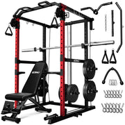 R1-V4 Power Cage Rack, 2000LB Squat Rack with Cable Crossover System, Multi-Function Weight Cage, Home Gym Workout Machine with More Training Attachments