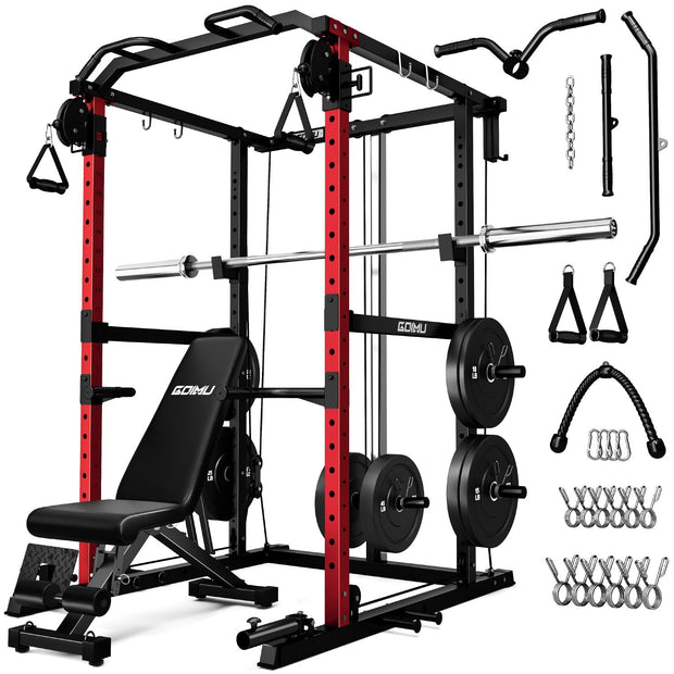 R1-V4 Power Cage Rack, 2000LB Squat Rack with Cable Crossover System, Multi-Function Weight Cage, Home Gym Workout Machine with More Training Attachments