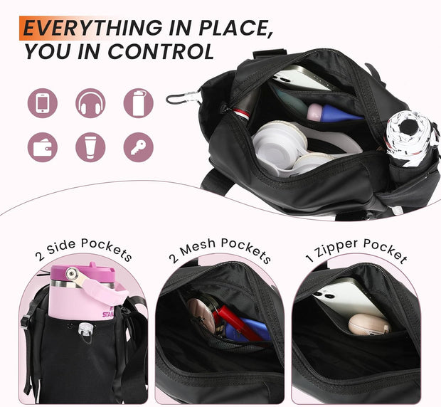 SKYSPER Small Gym Bag for Women - Mini Duffle Bag with Wet Compartment, Lightweight Waterproof Gym Tote Bag for Dance, Travel, Cute & Compact Workout Bag for Girl (Black)