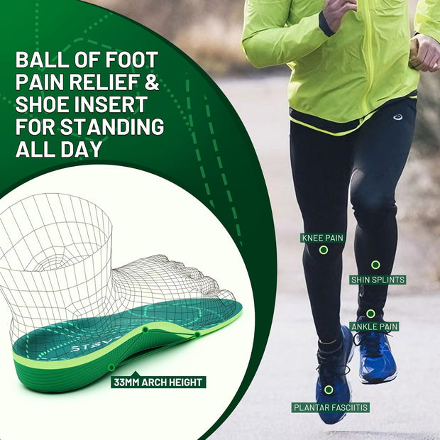 STSVZORR 220 lbs+ High Arch Support Insert Metatarsal Pad Pain Relief Men Women Plantar Fasciitis Insole Orthotic Flat Feet Heel Spur Comfort Standing All Day, Work Boots Shoe Insole