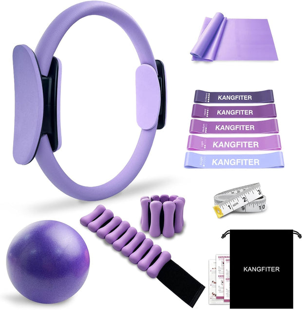 Pilates Ring Set 11 PCS, Magic Circle Yoga Ring, Pilates Ball, Adjustable Ankle Wrist Weights, Resistance Bands, Tape Measure, Pilates Kit Equipment Accessories for Women Home Workouts Yoga