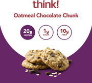 think! Protein Bars, High Protein Snacks, Gluten Free, High Fiber, Oatmeal Chocolate Chunk, 10 Count