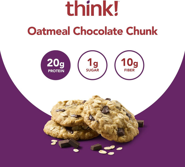 think! Protein Bars, High Protein Snacks, Gluten Free, High Fiber, Oatmeal Chocolate Chunk, 10 Count