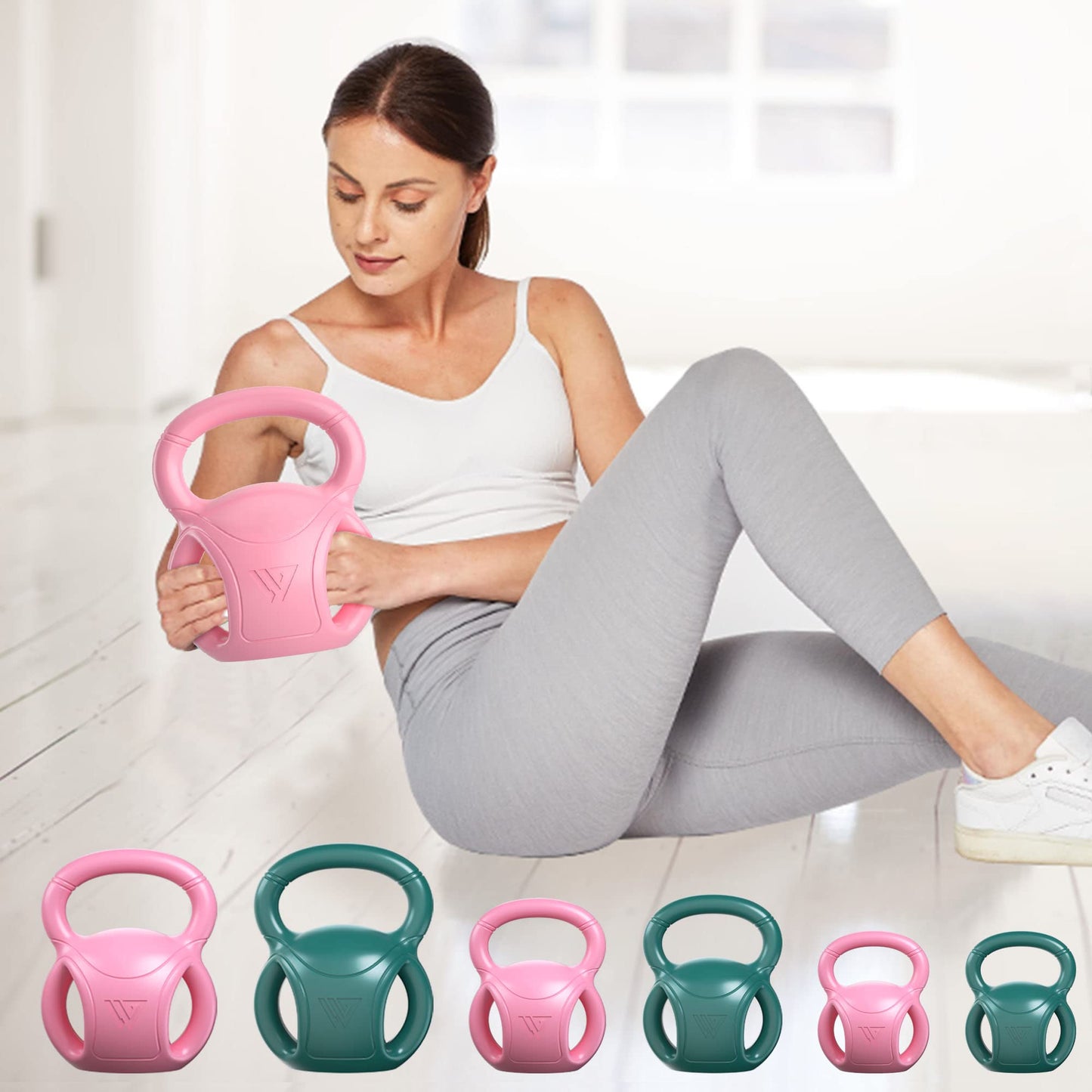 RUNWE 3 Handle Kettlebells Weight - Weight for Women Options 5, 10, 15 and 20 LB for Russian Twists AB Exercise, Weightlifting and Core Fitness Exercise Home Gym [Single in Sold]