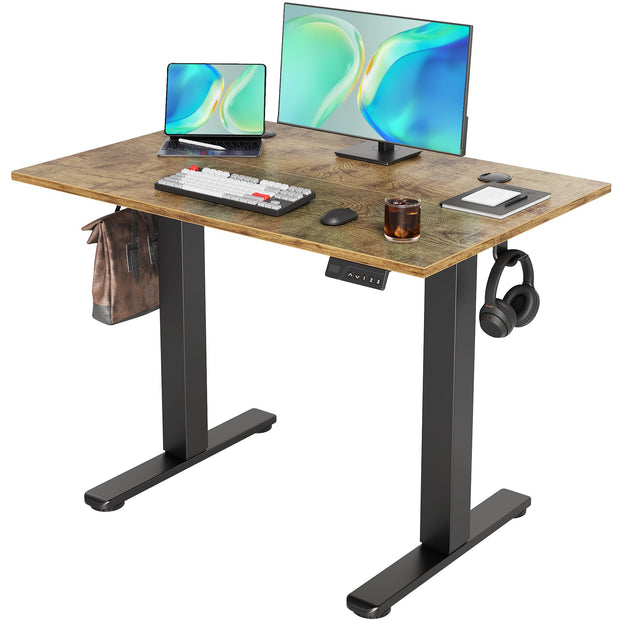 Seang Electric Standing Desk Adjustable Height, 40 x 24 Inch Sit Stand Desk with T-Shaped Frame, 3 Memory Presets & Cable Management for Home Office Computer Workstation, Black Frame/Black Top