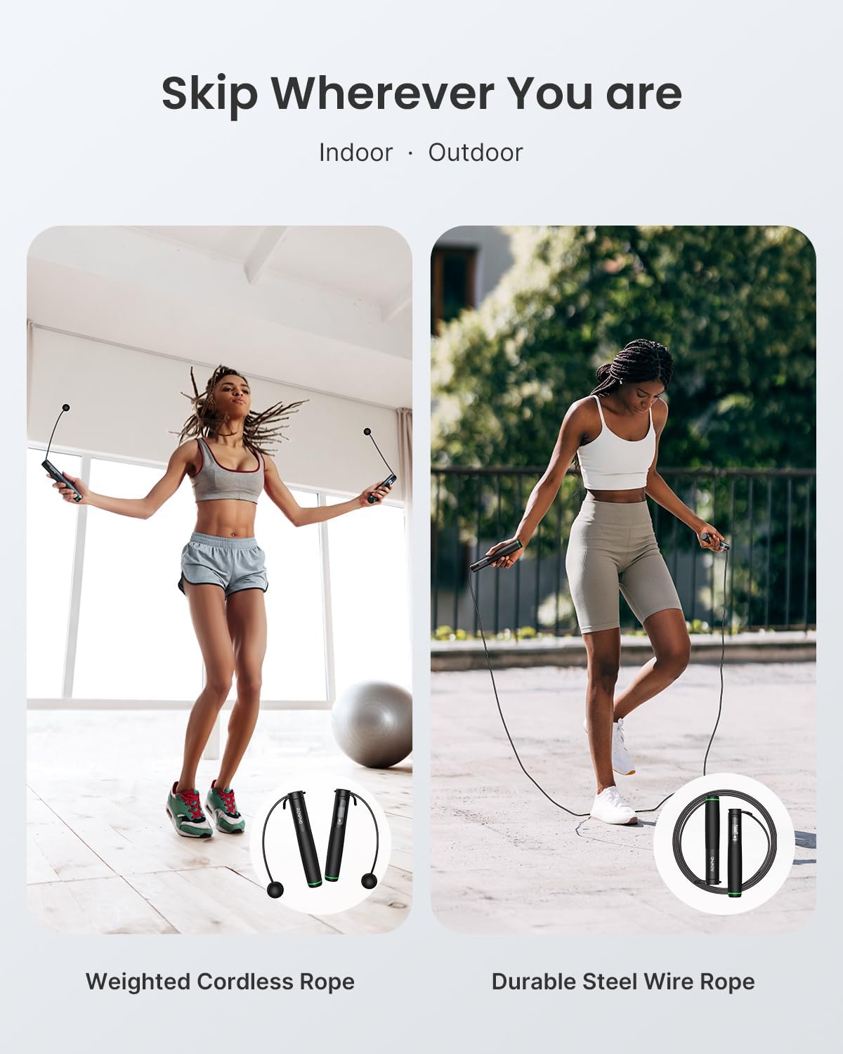 RENPHO Cordless Jump Rope, Weighted Jump Rope with Counter, Jump Ropes for Fitness, Smart Skipping Rope for Crossfit, Gym, Burn Calorie, APP Data Analysis, at-Home-Workout for Women Men Adult Kids