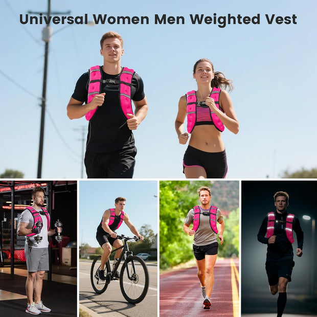 Weighted Vest for Woman Men,6lb/8lb/12lb/16lb/20Lb/25lb Weight Vest with Reflective Stripe Adjustable Buckle Strap Back Pocket Workout Strength Training Walking Jogging Running
