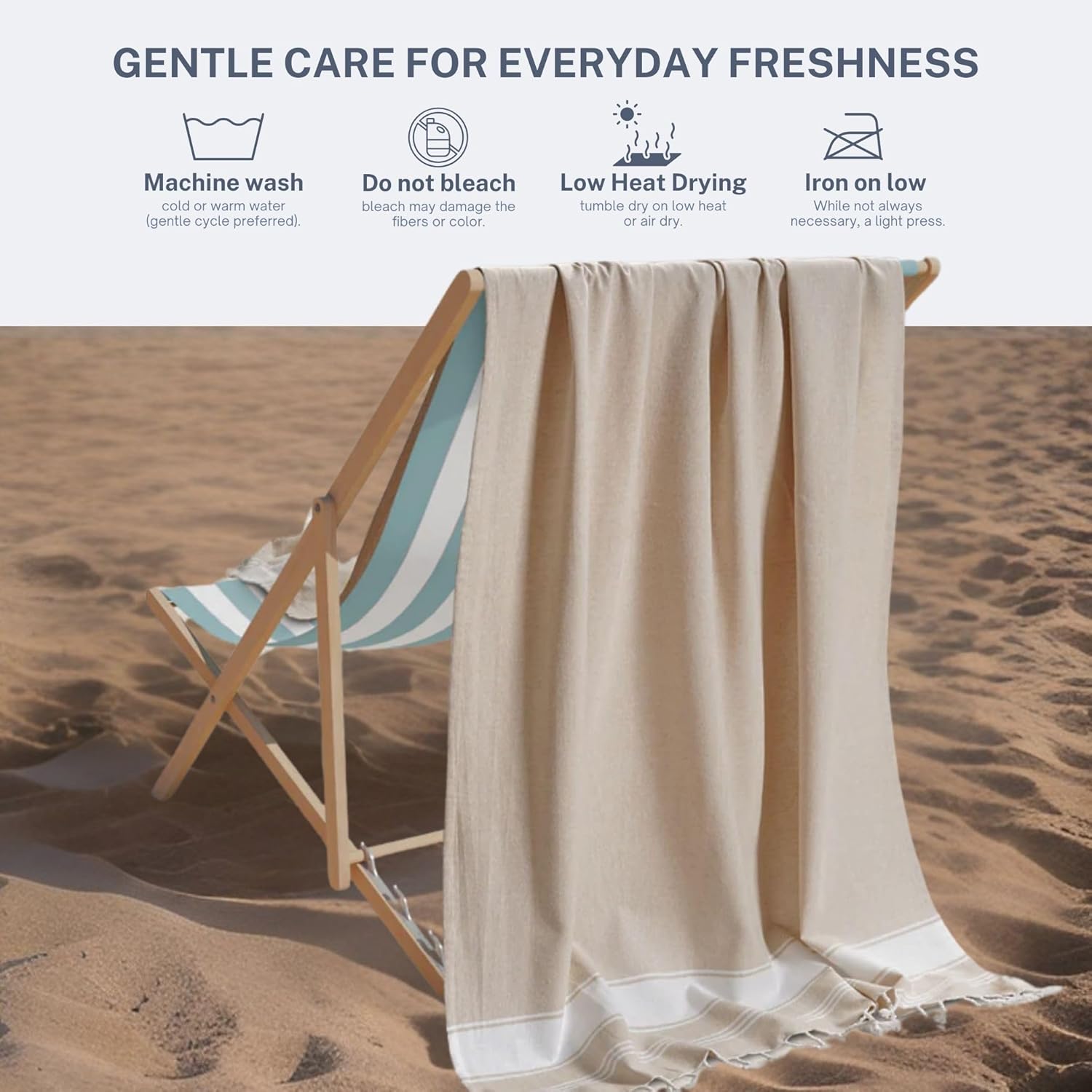 Cotton Turkish Beach Towel Towels Oversized 36"x72" Pool Absorbent Extra Large Quick Dry Sand Travel Towel (Beige, 4 Pack)