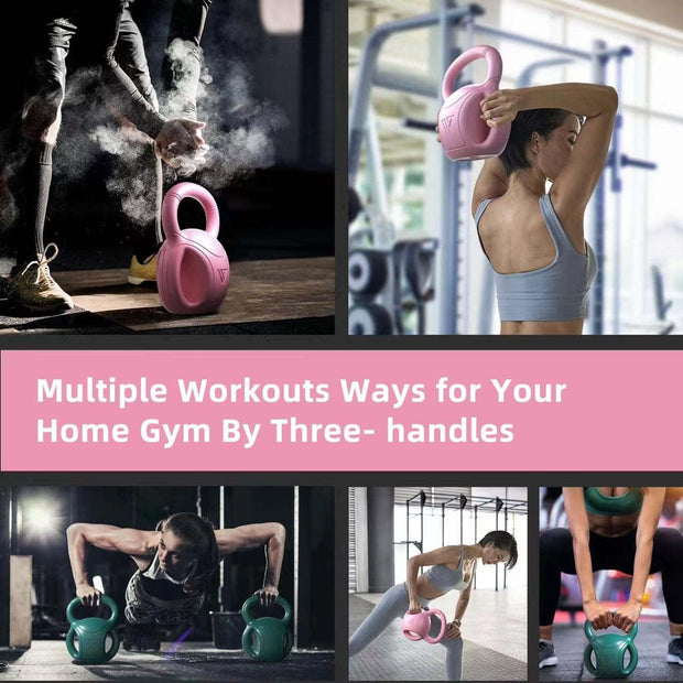 RUNWE 3 Handle Kettlebells Weight - Weight for Women Options 5, 10, 15 and 20 LB for Russian Twists AB Exercise, Weightlifting and Core Fitness Exercise Home Gym [Single in Sold]