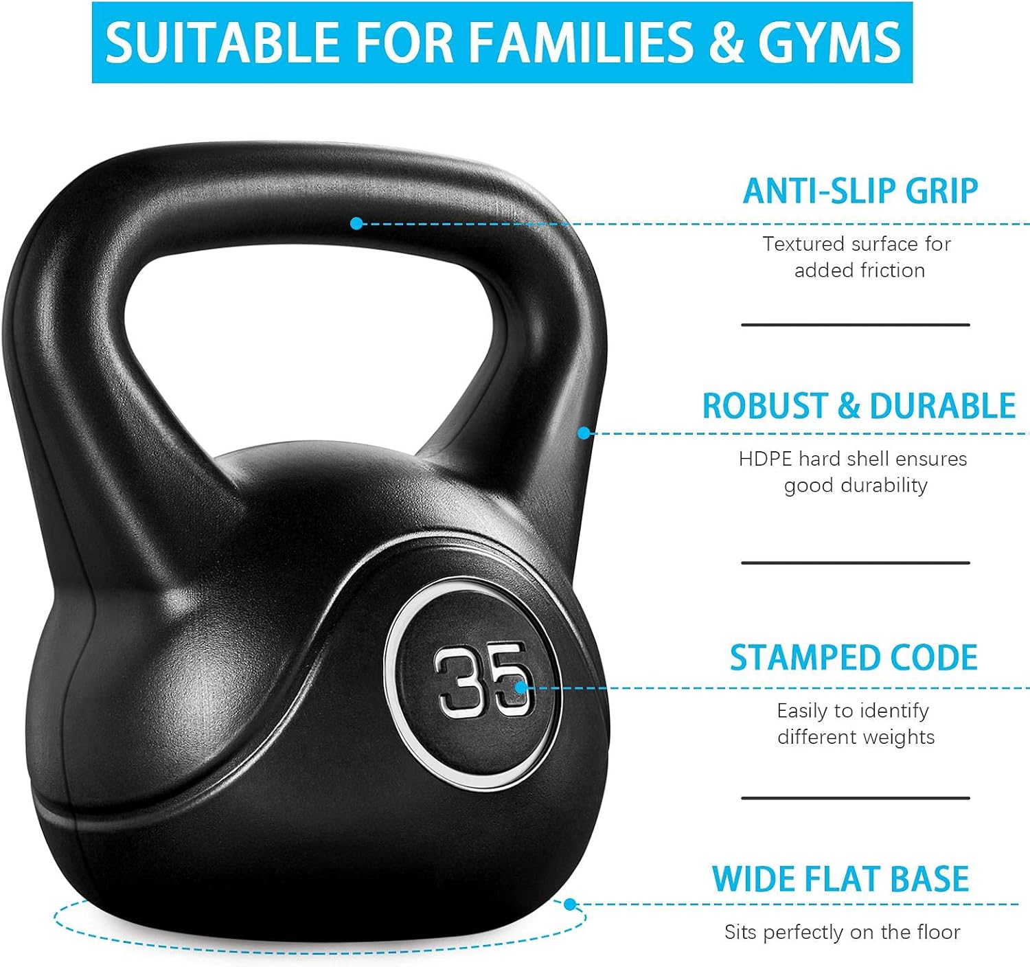 Yaheetech 6pcs Kettlebell Set HDPE Coated Kettlebells Weight Sets 5LB, 10LB, 15LB, 20LB, 25LB, 35LB Kettlebells for Home Fitness Gym
