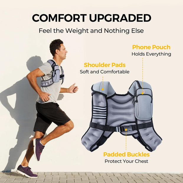 PACEARTH Weighted Vest,4lb/6lb/10lb/12lb/16lb/20lb/25lb/30lb Weight Vest with Reflective Stripe, Body Weight Vests Adjustable for Men, Women Workout, Strength Training, Running, Walking, Jogging