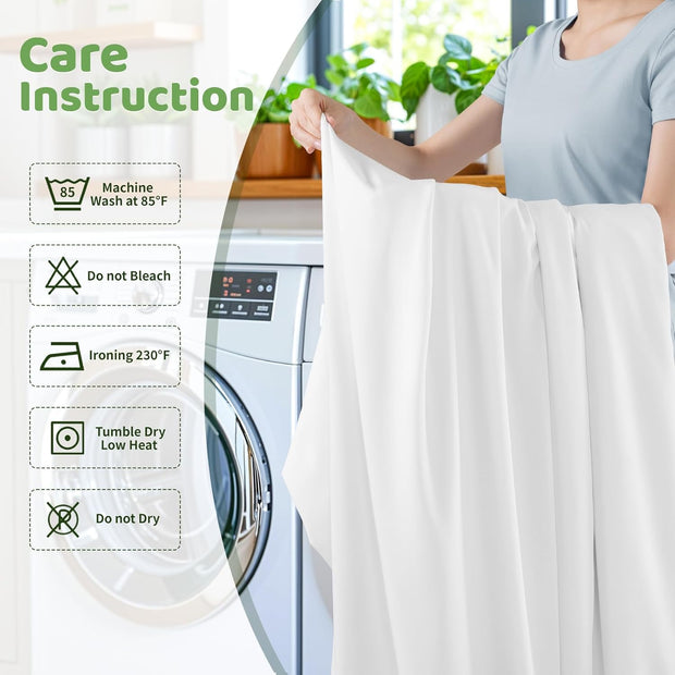 LBRO2M Cooling Bed Sheet 100% Viscose Derived from Bamboo Sheet Set King Size 4 Piece,16" Deep Pocket, 1800 TC Sheet Super Soft Silky Smooth,Breathable Comfortable (King White)