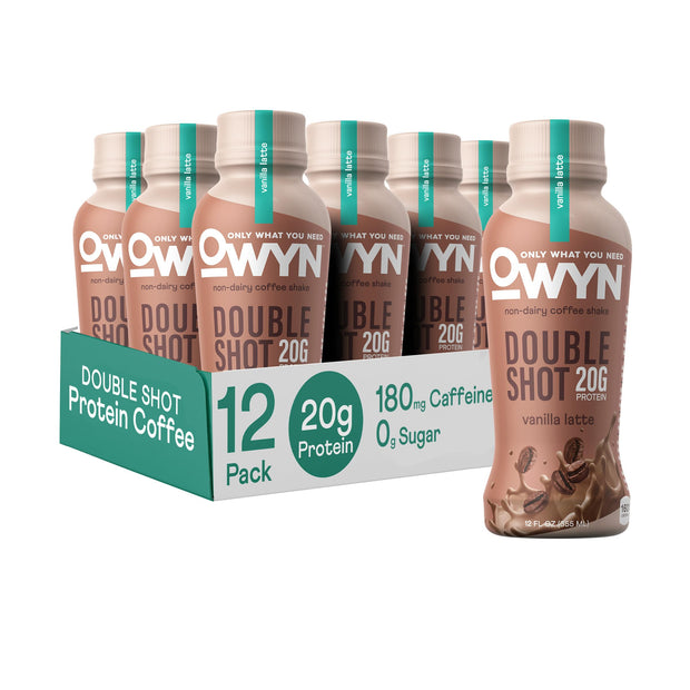 OWYN Only What You Need Double Shot Dairy Free Keto Protein Coffee Shake, Caramel Macchiato, 0g Sugar, 20g Plant Based Protein, 180mg Caffeine, Gluten & Soy Free, Non-GMO, Vegan (12 Pack, 12 Fl Oz)