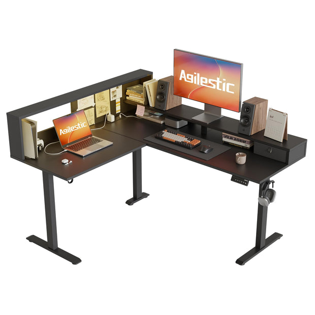 Agilestic L Shaped Standing Desk 63 x 55 inch Adjustable Height, Electric Corner Standing Desk, Sit Stand Computer Table with Splice Board, Rustic Brown
