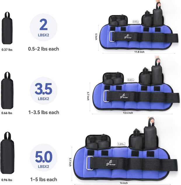 Sportneer Upgrade Adjustable Ankle and Wrist Weights for Women and Men 1-7 lbs / 1-10 lbs Set | Comfortable, Secure Fit for Walking, Running, Fitness, Physical Therapy, Home Gym