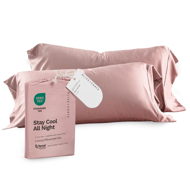 Olive + Crate Tencel Eucalyptus Pillowcases - 100% Tencel Lyocell Cooling Pillow Cases for Hot Sleepers - Hypoallergenic, Moisture-Wicking, Silk Alternative, Vegan - King Size Set of 2 [Moss]