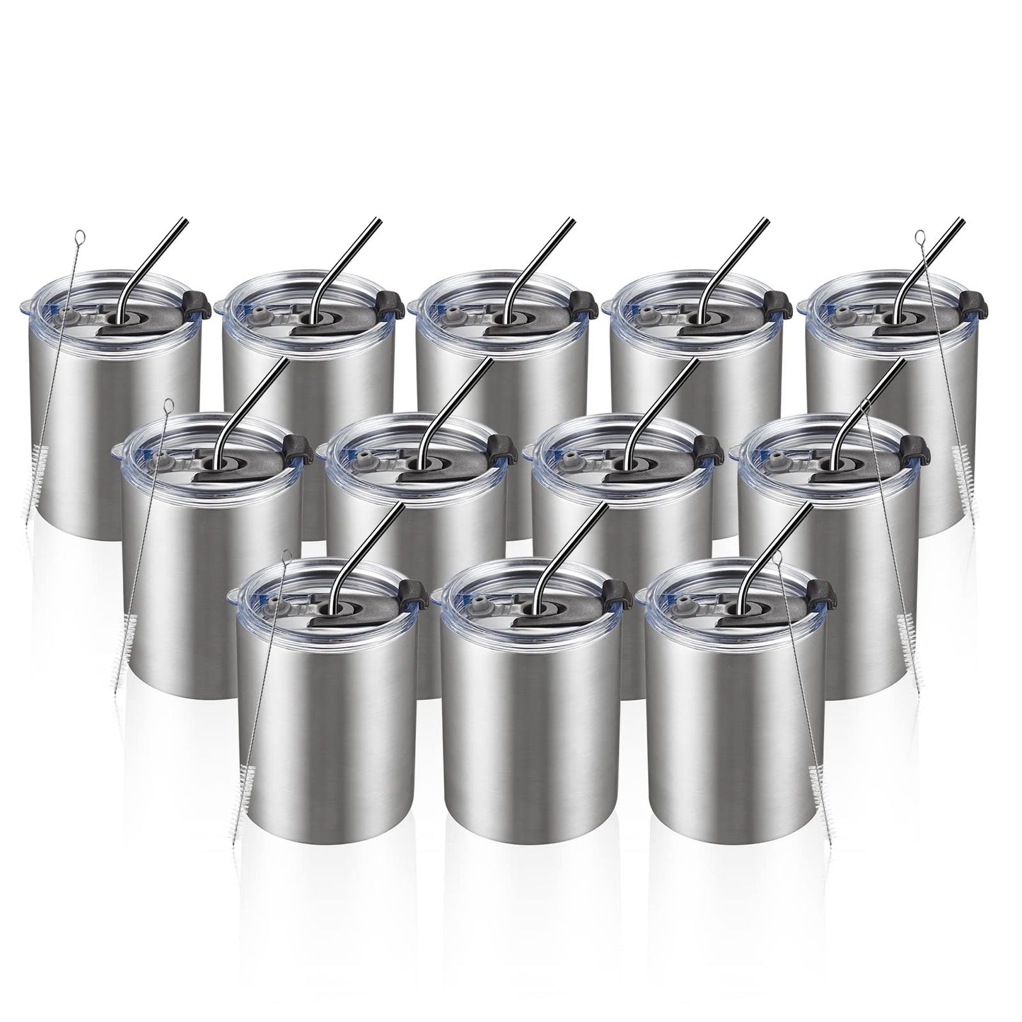 MEWAY 12oz/8 Pack Coffee Mug With Lid, Insulated Stainless Steel Reusable Coffee Cup, Double Wall Durable Coffee Mug, Powder Coate，For Coffee, Beer, Home, Office(MIX,8 Pack)