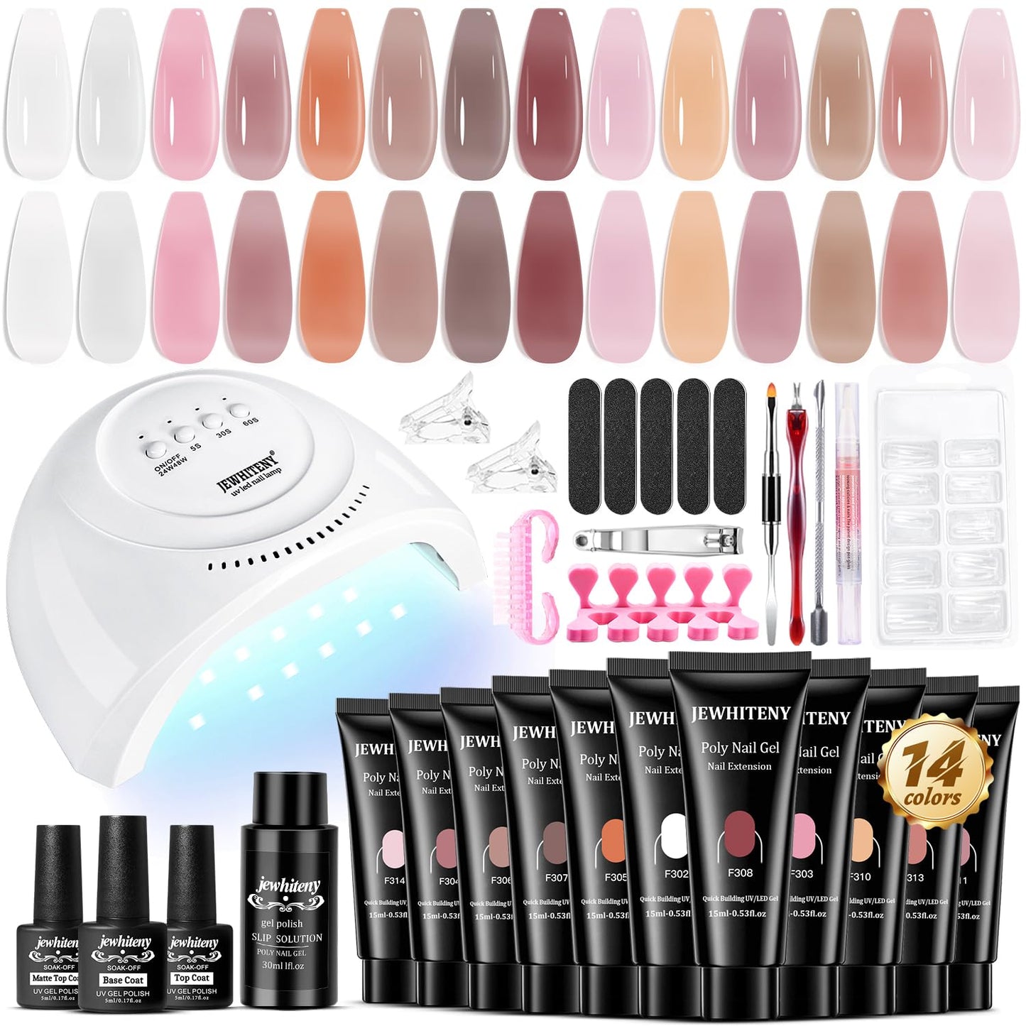 JEWHITENY 14 Colors Poly Gel Nail Kit 27 Colors Gel Nail Polish Kit With U V Light All In One Nail Art Starter Kit Suitable For All Seasons