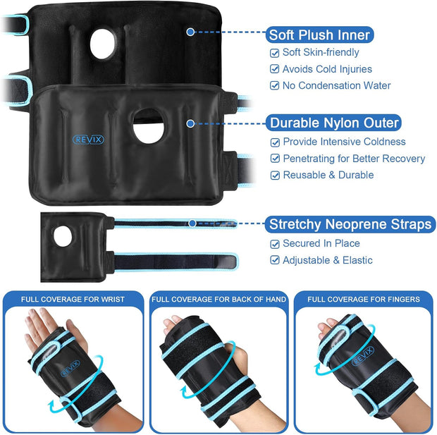 REVIX Wrist Ice Pack Wrap for Carpal Tunnel, Reusable Gel Ice Pack for Hand Relaxation, Cold Compress, Enhancing Comfort and Soothing Fatigue, 1Pack