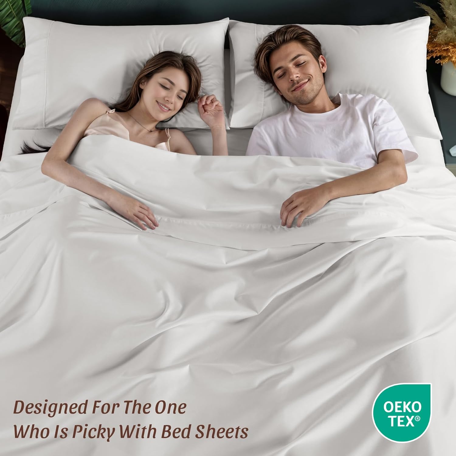 100% Egyptian Cotton Sheets King Size 4 Pcs Sheet Sets 1200 Thread Count 16" Deep Pocket Fitted Sheet Soft Breathable Bedding Set (King, White)