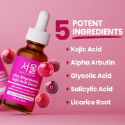 SeoulCeuticals Korean Skin Care Kojic Acid Serum Alpha Arbutin – Dark Spot Remover Corrector Glycolic Acid + Salicylic Acid K Beauty 1oz