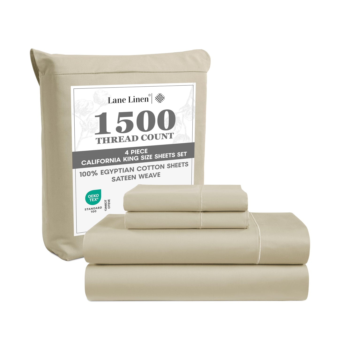 LANE LINEN 100% Egyptian Cotton White Sheets King Size - 1500 TC, 4 Pc - Luxury Sateen Weave Cotton King Size Sheets Set - 15" Extra Deep Pocket King Sheets Sets - White Bed Sheets