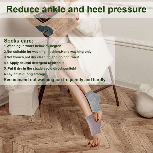 Vented Moisturizing Gel Heel Socks, 3 Pairs Toeless Spa Sock for Foot Care Treatment, Cracked Heels, Dry Feet, Foot Calluses (Gray, Green, Pink)