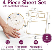 TEXAS LINEN CO. 100% Egyptian Cotton Sheets King Size Set - 1200 Thread Count Egyptian Cotton Luxury Sheets King Size, 17" Deep Pocket, Soft, Cooling Sateen Weave Hotel Quality Bedding Set - White