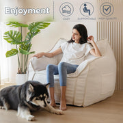 MAXYOYO Giant Bean Bag Chair for Adults, Stuffed Living Room Bean Bag Chair with Armrest, Large Fluffy Bean Bag Sofa with Filler, Accent Chair Sofa Floor Chair with Pocket for Dorm Reading, Beige