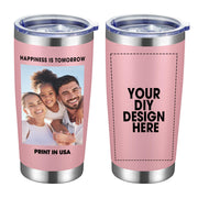 Personalized Custom Tumbler Print in USA 20oz Stainless Steel Coffee Cup with Lid & Straw Double Wall Insulated Tumbler with Colorful Text Logo Photo
