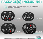 Olympic Cast Iron 2-Inch Weight Plates for Strength Training & Weightlifting, 255 Pounds Set, Multiple Packages