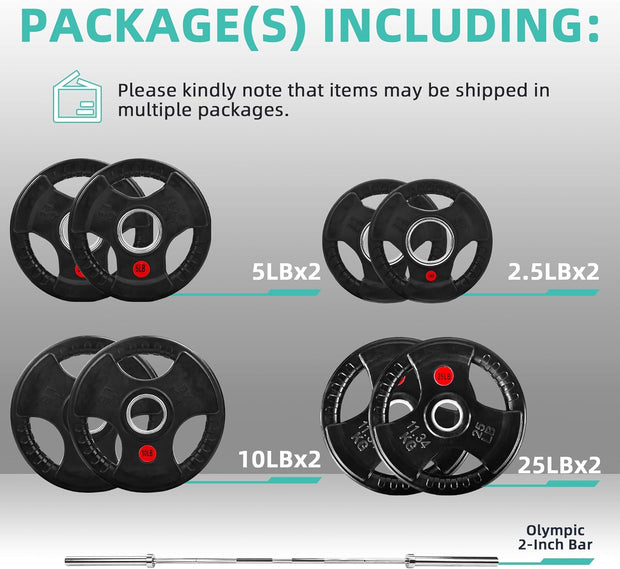 Olympic Cast Iron 2-Inch Weight Plates for Strength Training & Weightlifting, 255 Pounds Set, Multiple Packages