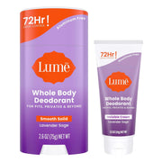 Lume Whole Body Deodorant - Invisible Cream Mini + Solid Stick Bundle - 72 Hour Odor Control - Aluminum & Baking Soda Free, Skin Loving (Lavender Sage)