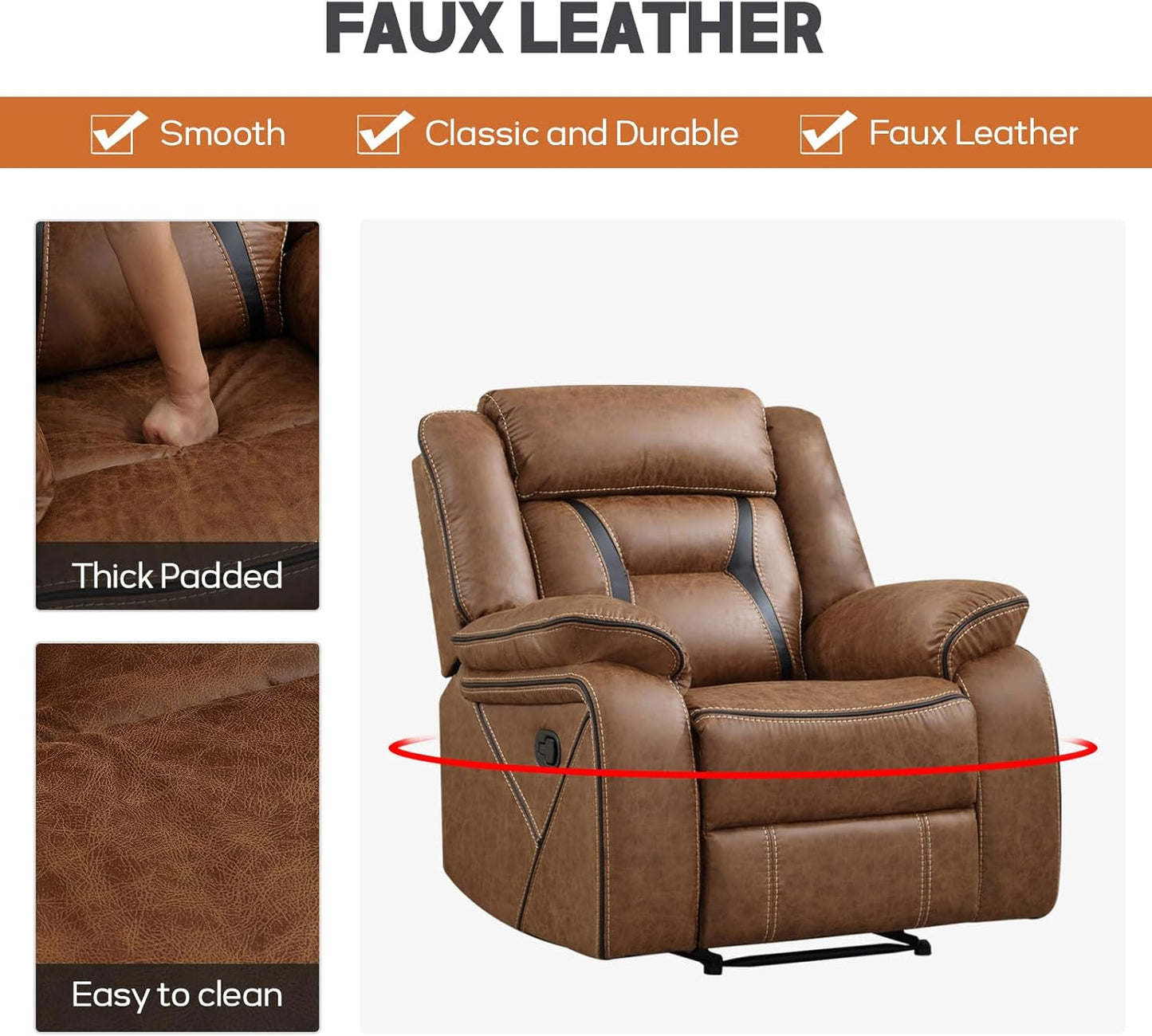 Faux Leather Recliner Sofa Furniture Set for Living Room, 2 Recliner Chairs, 3 Seat Reclining Sofa Couch Set for Meeting Room, Brown