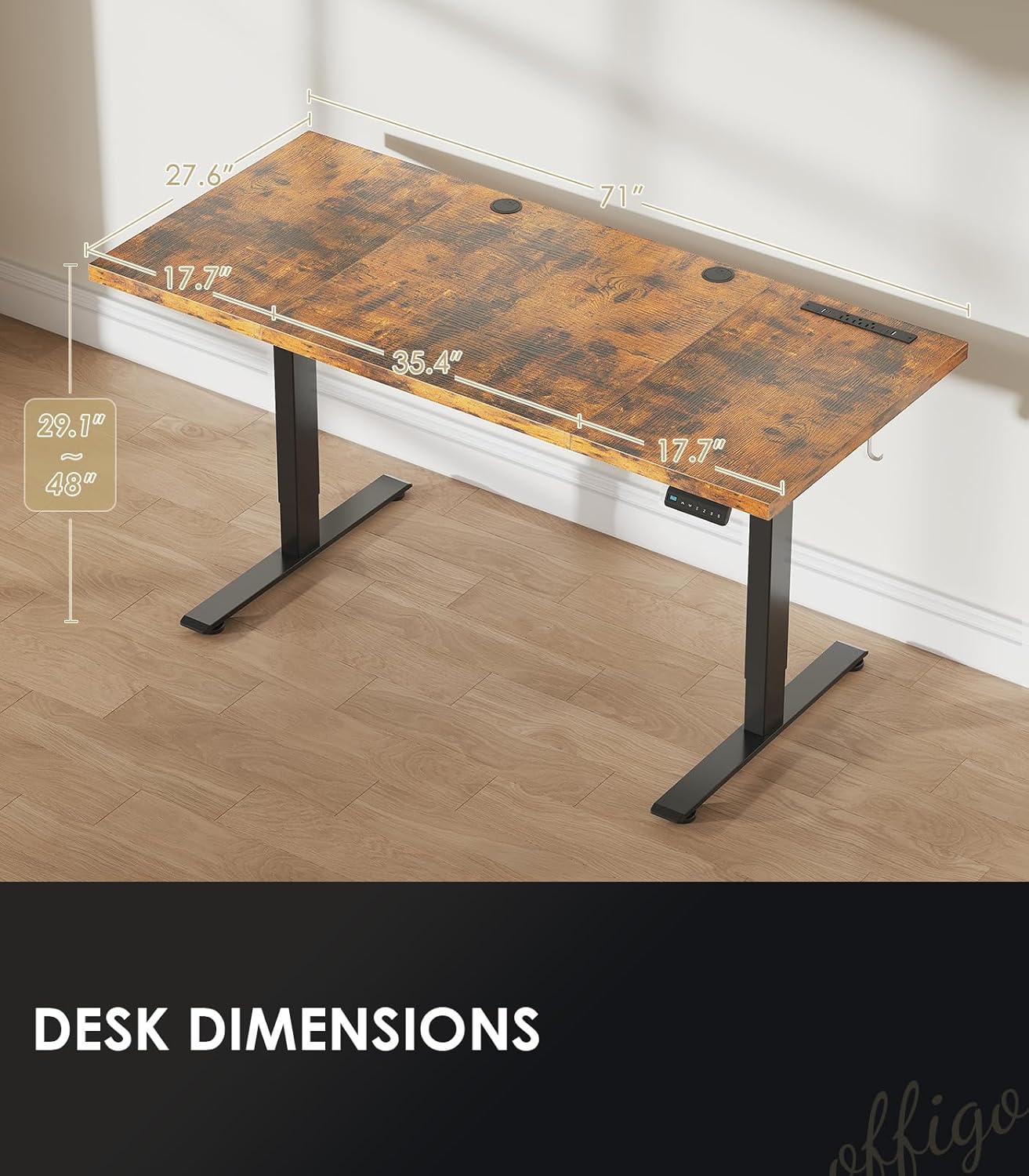 Electric Standing Desk with 3-Piece Board, 71 Inch Height Adjustable Large Desk with Power Outlets, Sit Stand Table, Writing Computer Desk for Home, Office, Workstation, Rustic Brown