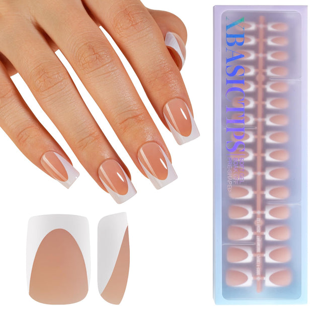 Misssix XBASICTIPS French Tip Press On Nails, 150 Pcs Short Square French Gel Nail Tips, Soft Gel Pre-shaped No File Need Fake Nails for Nail Art DIY Extension Designs, 15 Sizes