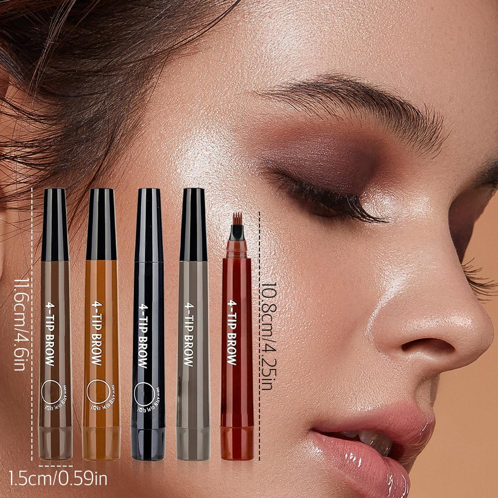 2 Pcs Microblading Eyebrow Contouring Pen, 3D Waterproof Magic Eyebrow Pencil, 4-Tip Microblade Brow Pen Magic Eyebrow Penci Fine-Stroke Long Lasting and Smudge-Proof (Brown)