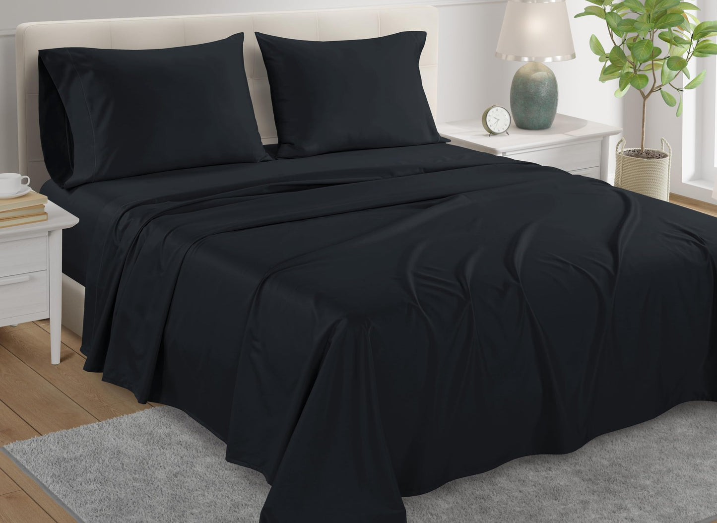 100% Egyptian Cotton Sheets King Size Sheets Set with Fully Elasticated Fitted Sheet & Pillowcase sets, 800 TC Hotel Collection Deep Pocket King Sheet Set, No Pill Soft Breathable Luxury White Bedding