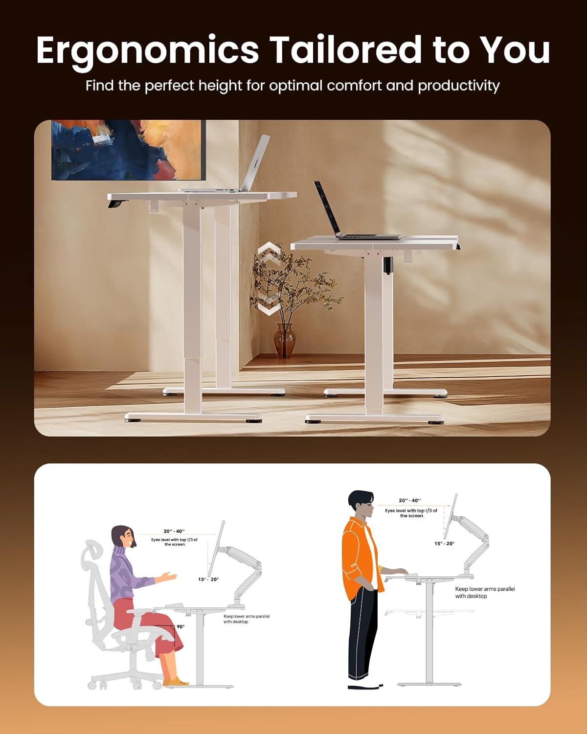 ErGear Electric Standing Desk, 48 x 24 inch Height Adjustable Sit Stand Up Desk, Computer Home Office Desk with 4 Memory Height Buttons, Two Pieces Desktop, Vintage Brown, EGESD110V