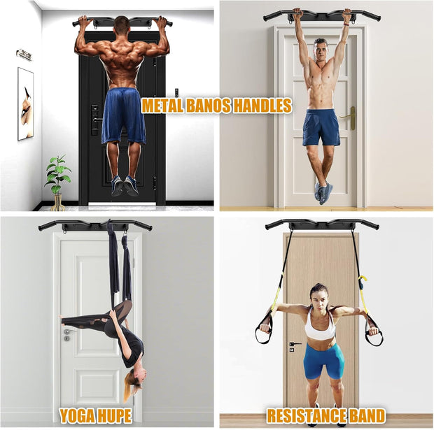 Kipika Pull Up Bar for Doorway Wall Mounted Multi-Grip Strength Bar with Resistance Band Hooks | Heavy-Duty Multifunctional Chin Up Bar for Home Gym Workout | 39-Inch Wide 600 Lbs Capacity