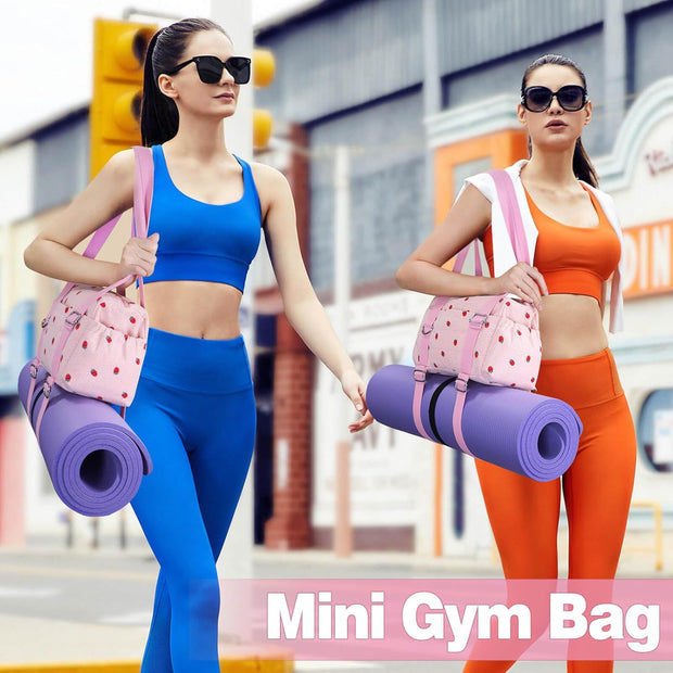 Mini Gym Bag For Women, Strawberry Print Gym Bags With Yoga Mat Holder, Cute Travel Weekender Overnight Duffle Bag For Girls Birthday Gifts, Not Yoga Mat