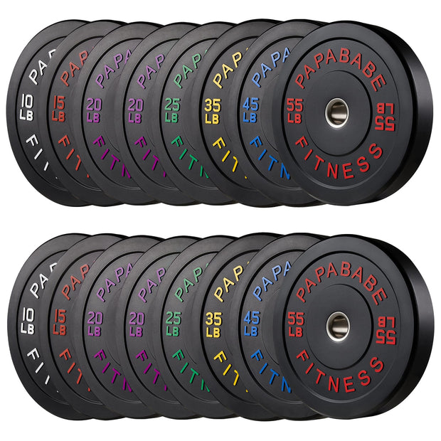 Papababe Weight Plates, 2-Inch Weights Plates Set, Floor Protective Rubber Weight Plates, 10-600lbs Bumper Plates for Barbell Strength Training & Weightlifting (Single/Pair/Full Set)