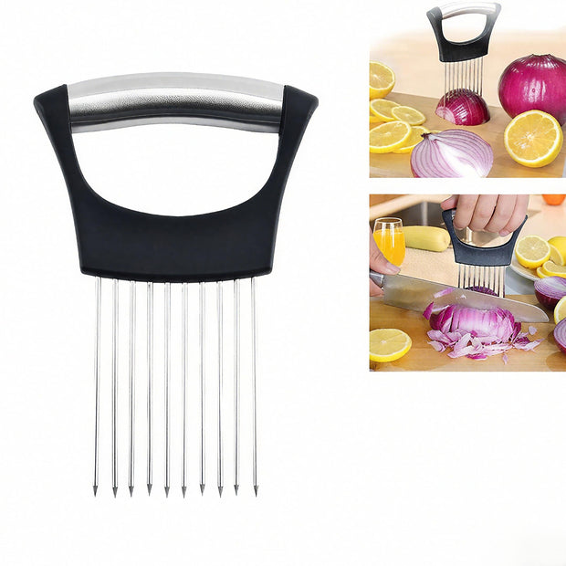 Stainless Steel Onion Slice Holder, 2025 New Onion Slice Holder for Slicing, Chopper Assistant Tool, Lemon Slicer Vegetable Cutter for Meat, Lemon, Potato, Tomato - Kitchen Gadgets (1)