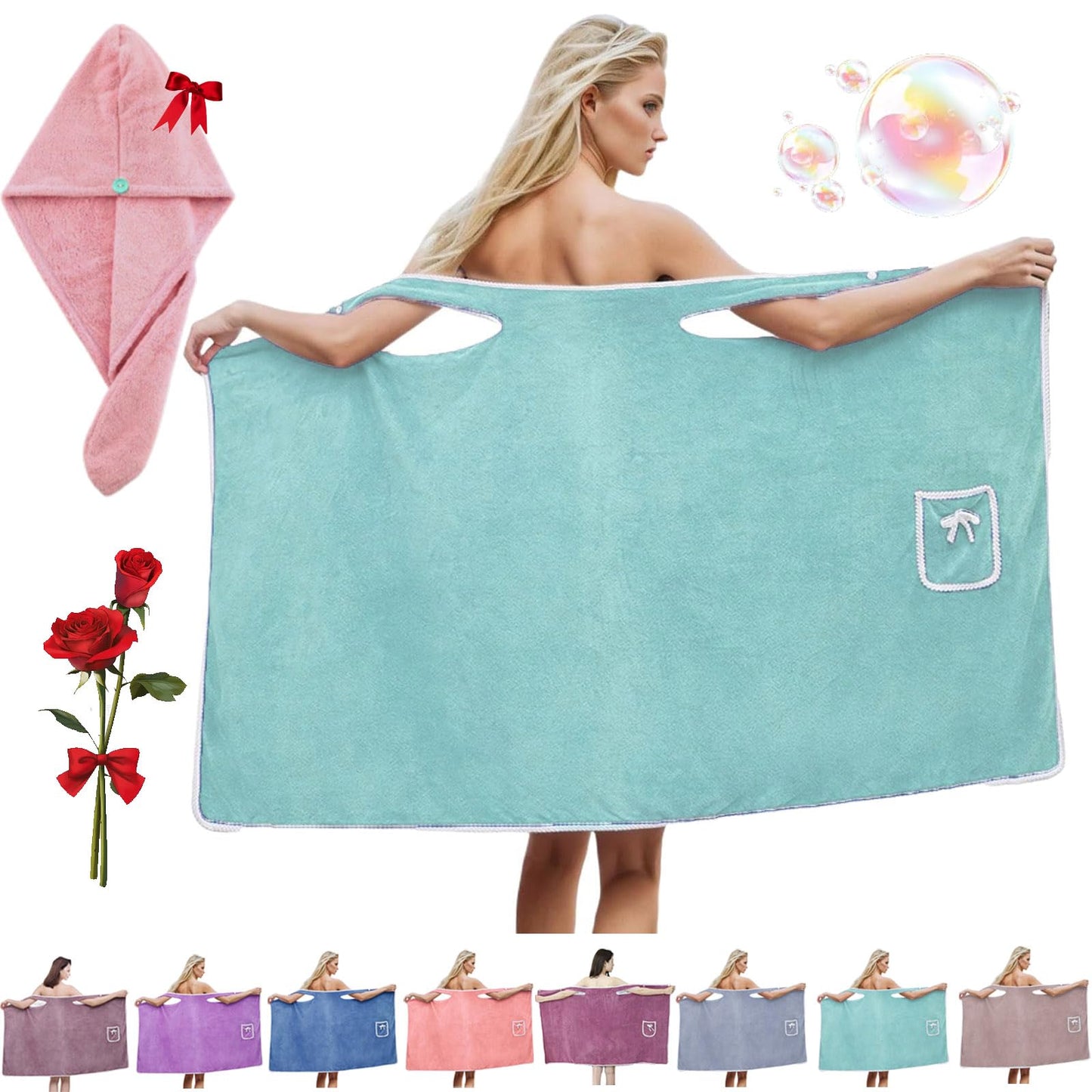 Plus Size Women's Wearable Shower Skirt, Plus Size Coral Fleece Absorbent Bath Skirt Bath Wraps, Water Absorption, 2-Button Design Adjustable Closure, Soft Friendly (Purple,Large)